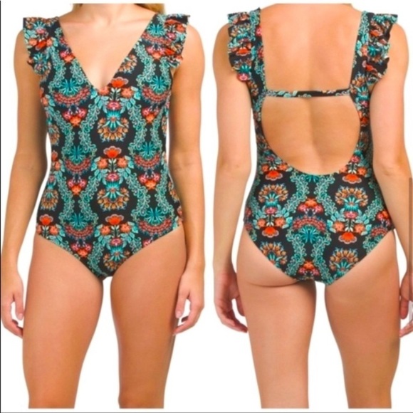 Jessica Simpson Estilo Black Floral Ruffle One-Piece
Swimsuit - Picture 11 of 11